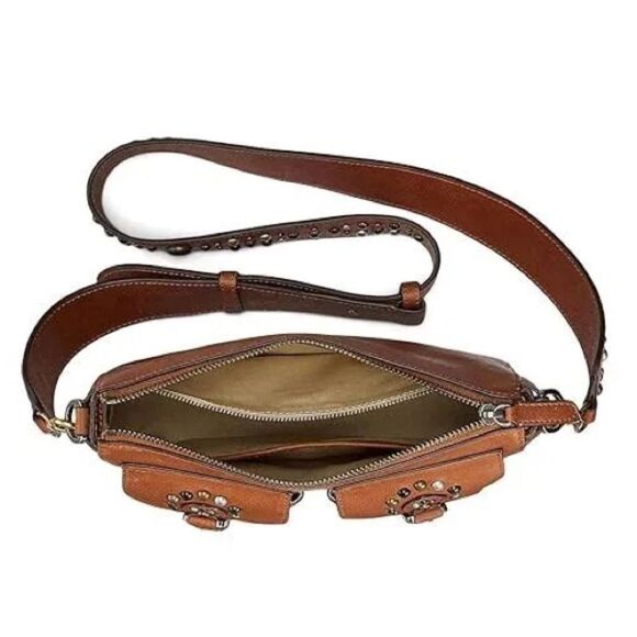 Ralph Lauren Studded Leather Noa Crossbody with Front Pockets, Brown, NWT - Picture 5 of 16